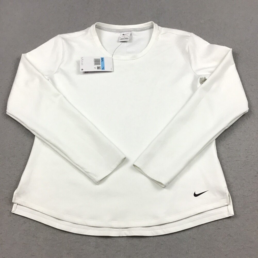 Nike Shirt Women Medium White Therma Fit Crew Neck Swoosh Long Sleeve Training M